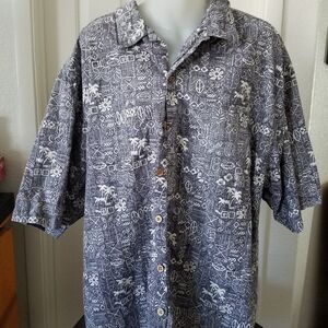 Ocean Pacific OP Men's Hawaiian Shirt Blue Cream Size XL Short Sleeve Aloha